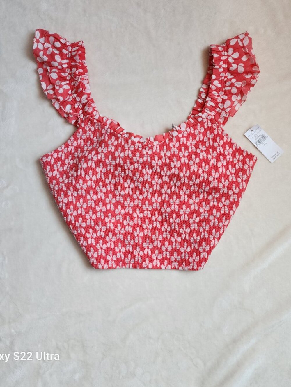 American Eagle red and white crop top with flutter straps - Picture 3 of 7